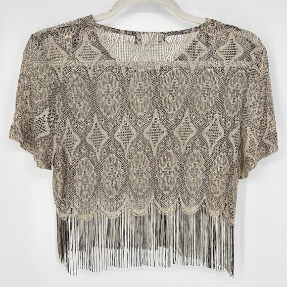 Shar Ade Vintage Gold Lace Crochet Cropped Tassle Top Size 18 - Picture 4 of 6